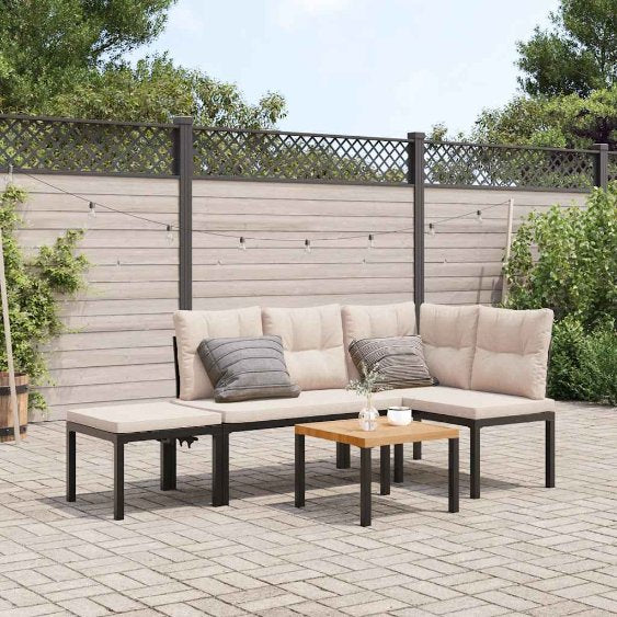 vidaXL 3-Piece Lounge Set with Cushions Powder-Coated Steel Black