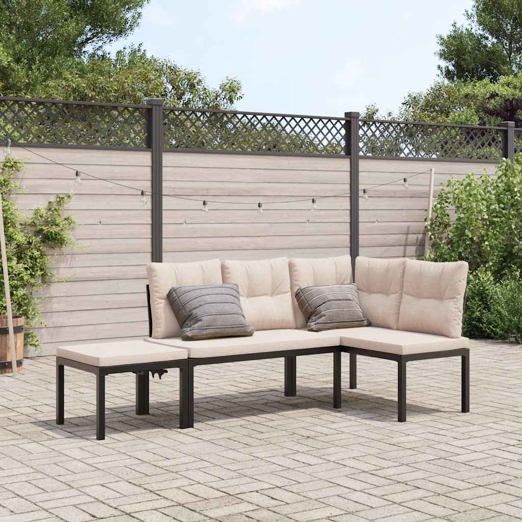 vidaXL 3-Piece Lounge Set with Cushions Powder-Coated Steel Black