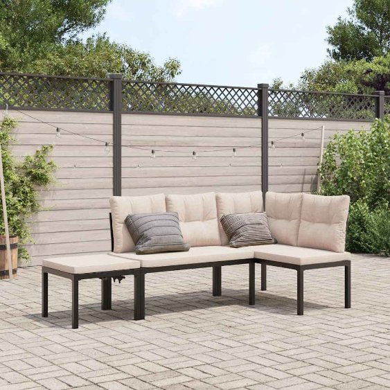 vidaXL 3-Piece Lounge Set with Cushions Powder-Coated Steel Black