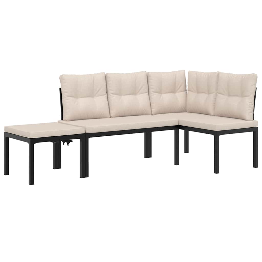 vidaXL 3-Piece Lounge Set with Cushions Powder-Coated Steel Black