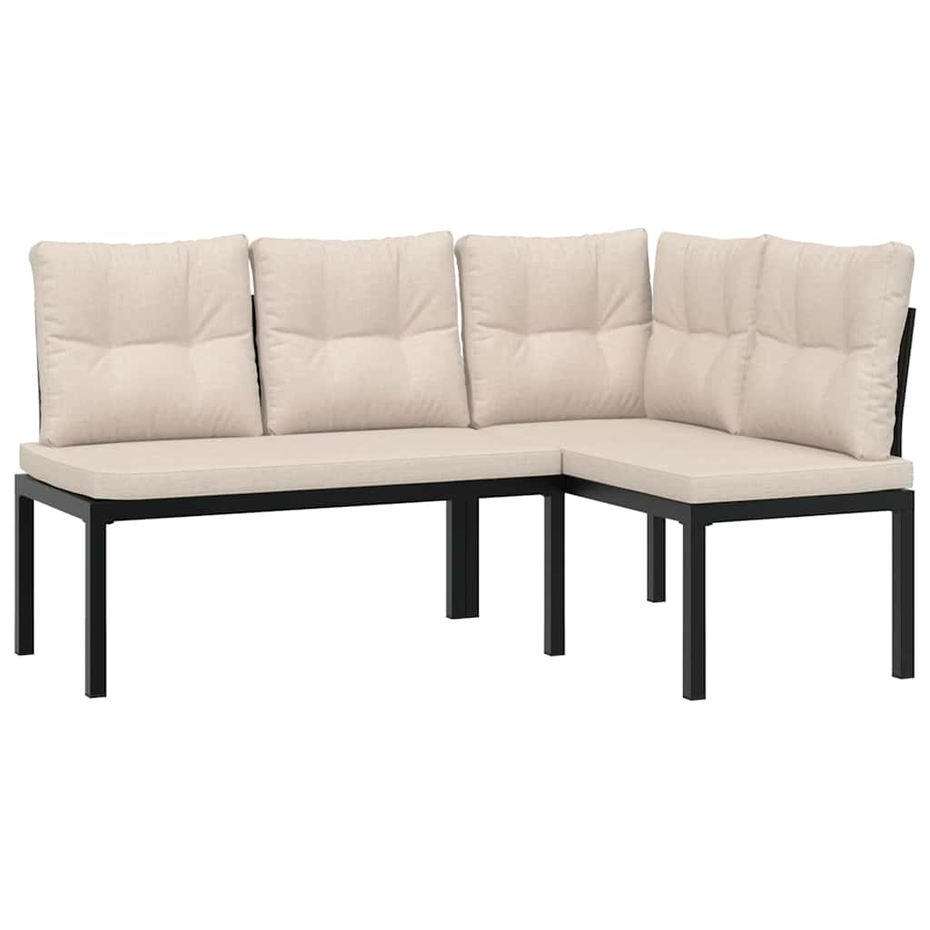 vidaXL 3-Piece Lounge Set with Cushions Powder-Coated Steel Black
