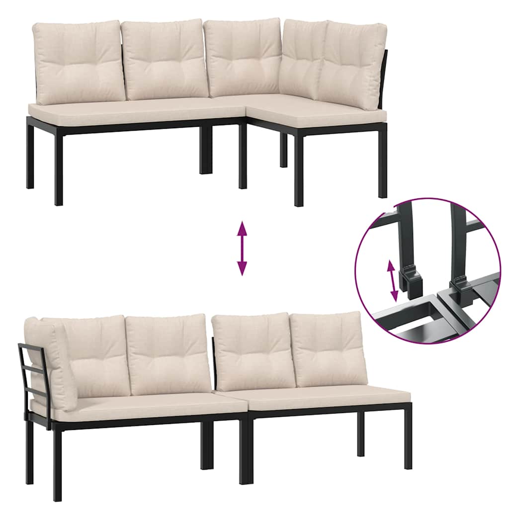 vidaXL 3-Piece Lounge Set with Cushions Powder-Coated Steel Black