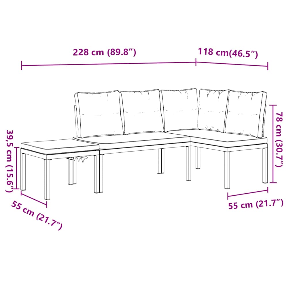 vidaXL 3-Piece Lounge Set with Cushions Powder-Coated Steel Black