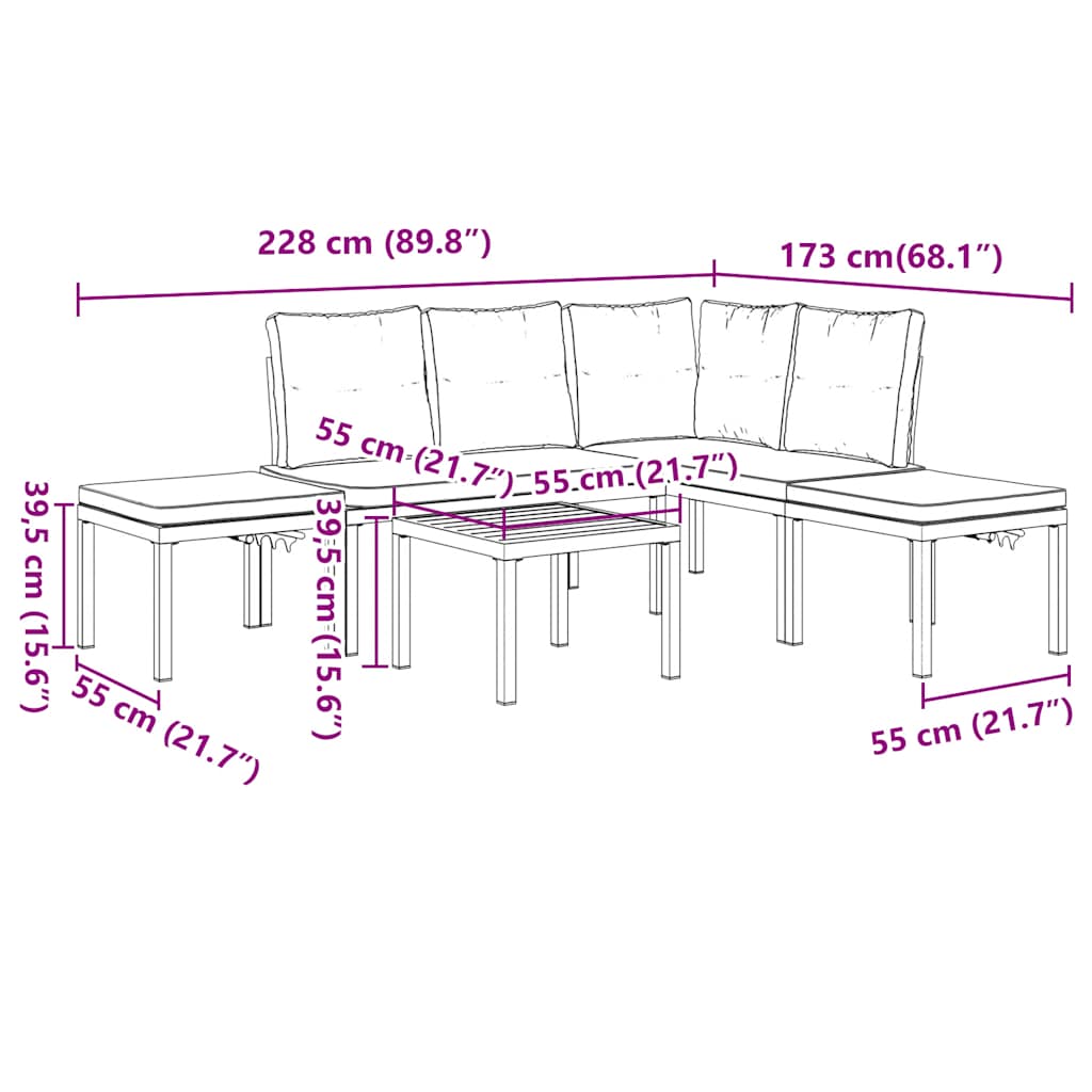 vidaXL 4-Piece Lounge Set with Cushions Powder-Coated Steel Black