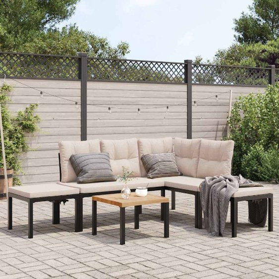 vidaXL 4-Piece Lounge Set with Cushions Powder-Coated Steel Black