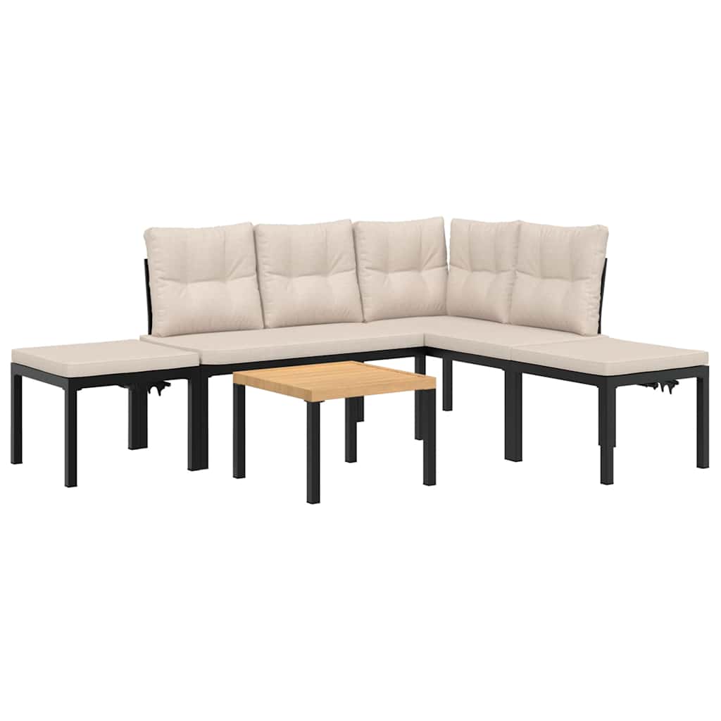 vidaXL 4-Piece Lounge Set with Cushions Powder-Coated Steel Black