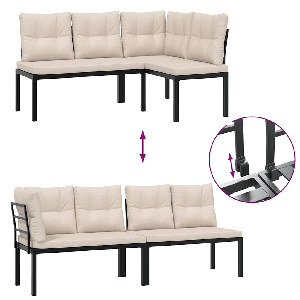 vidaXL 4-Piece Lounge Set with Cushions Powder-Coated Steel Black