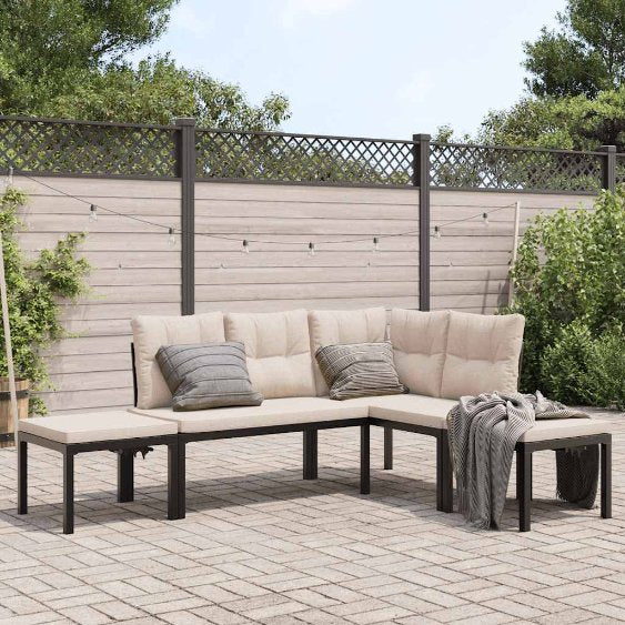 vidaXL 4-Piece Lounge Set with Cushions Powder-Coated Steel Black