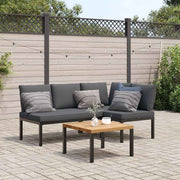 vidaXL 3-delige Loungeset met kussens aluminium zwart