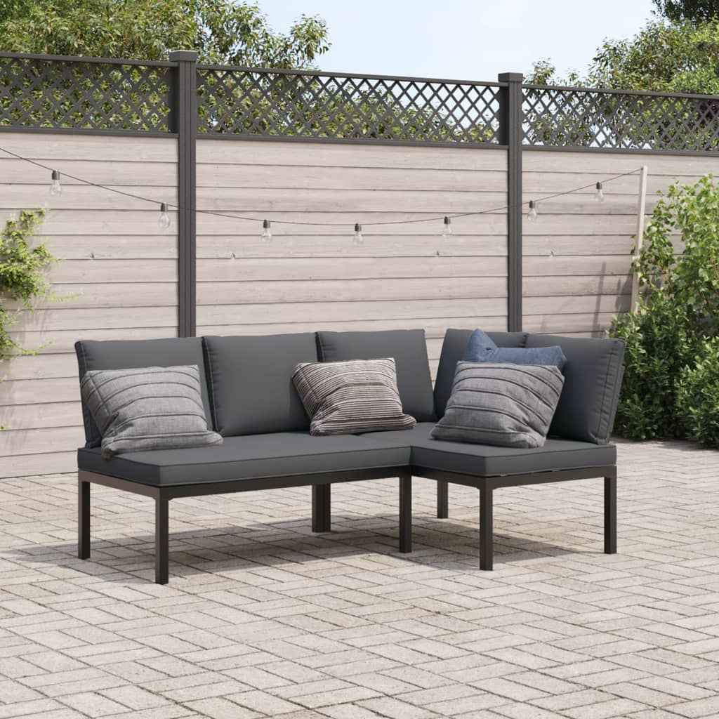 vidaXL 3-delige Loungeset met kussens aluminium zwart