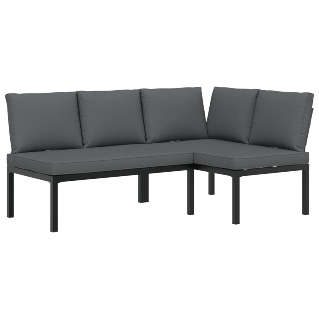 vidaXL 3-delige Loungeset met kussens aluminium zwart