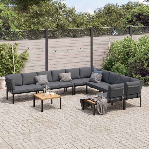 vidaXL 7-Piece Lounge Set with Cushions Aluminum Black