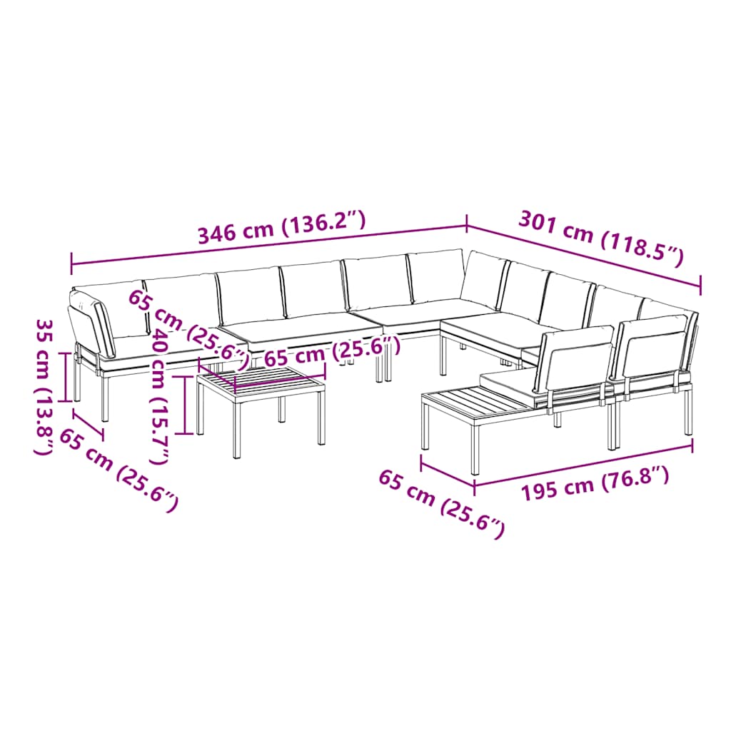 vidaXL 7-Piece Lounge Set with Cushions Aluminum Black
