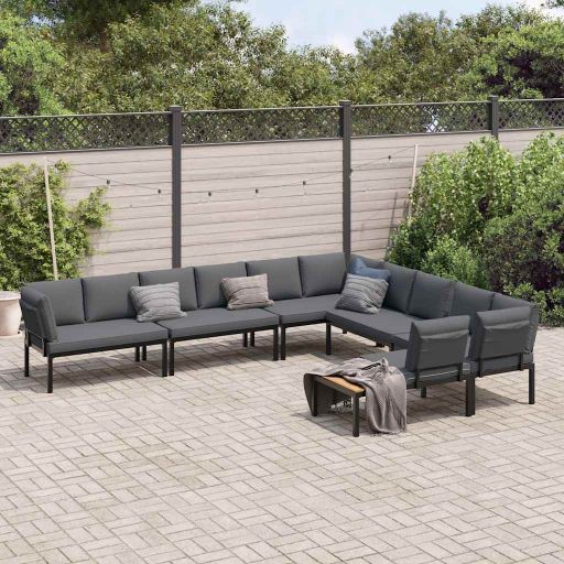 vidaXL 7-Piece Lounge Set with Cushions Aluminum Black