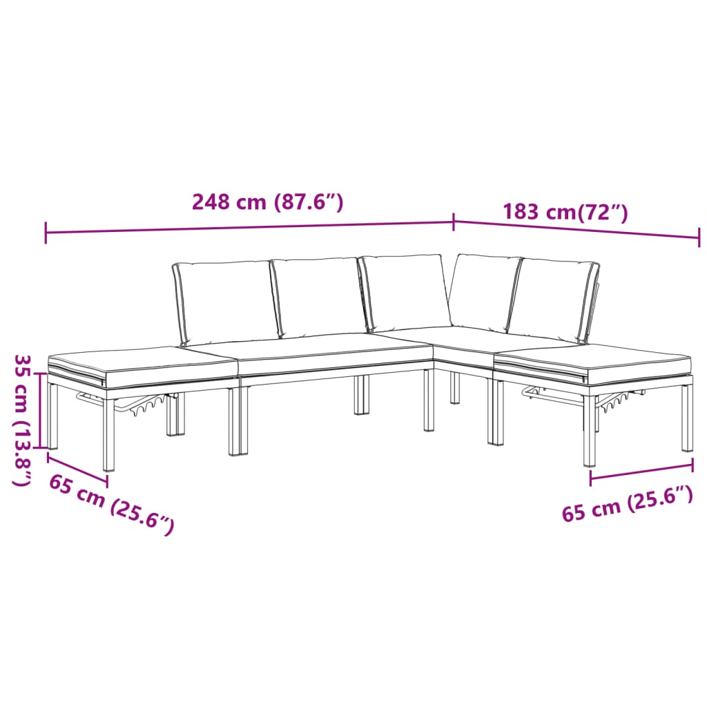 vidaXL 5-piece Lounge Set with Cushions Aluminium Black