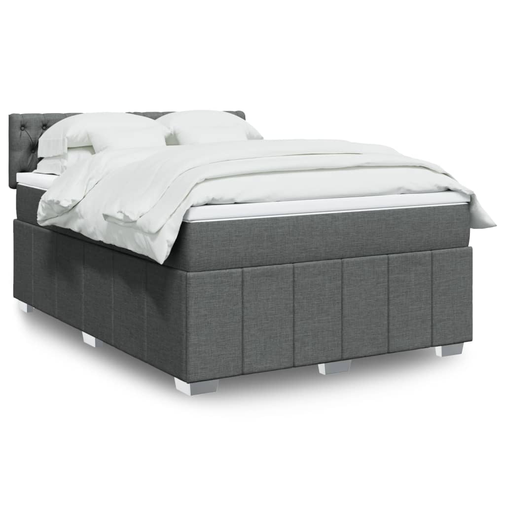 vidaXL Boxspring met matras stof donkergrijs 120x200 cm