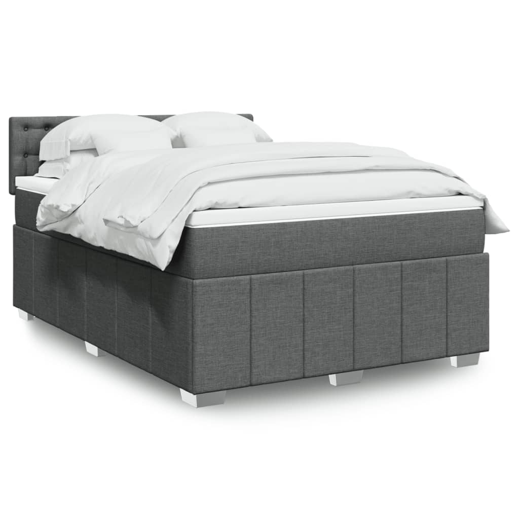 vidaXL Boxspring met matras stof donkergrijs 120x200 cm
