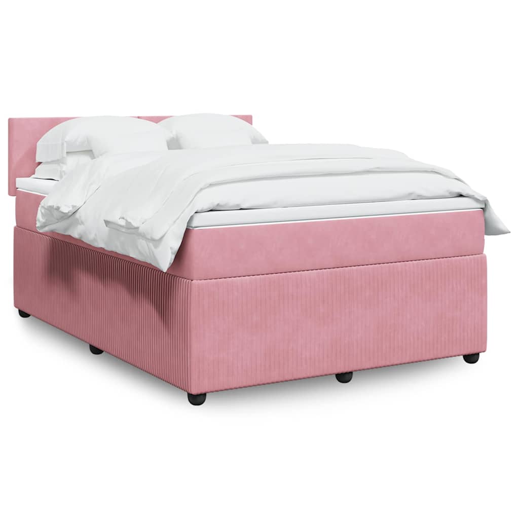 vidaXL Boxspring met matras fluweel roze 80x200 cm