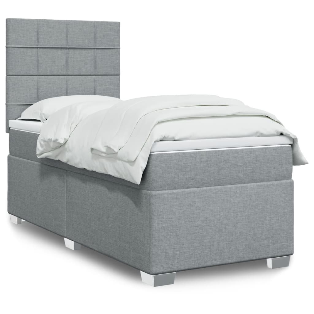 vidaXL Boxspring met matras stof lichtgrijs 90x200 cm