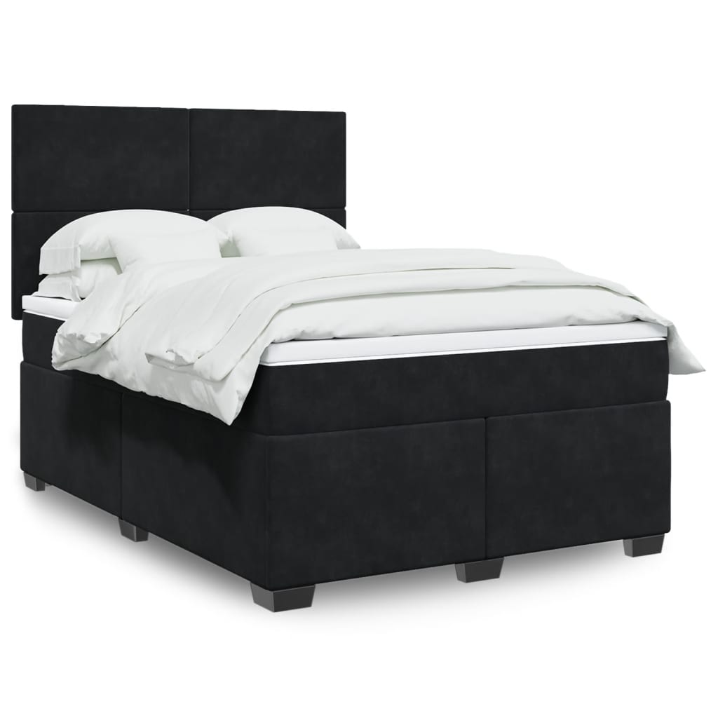 vidaXL Boxspring met matras fluweel blauw 140x190 cm