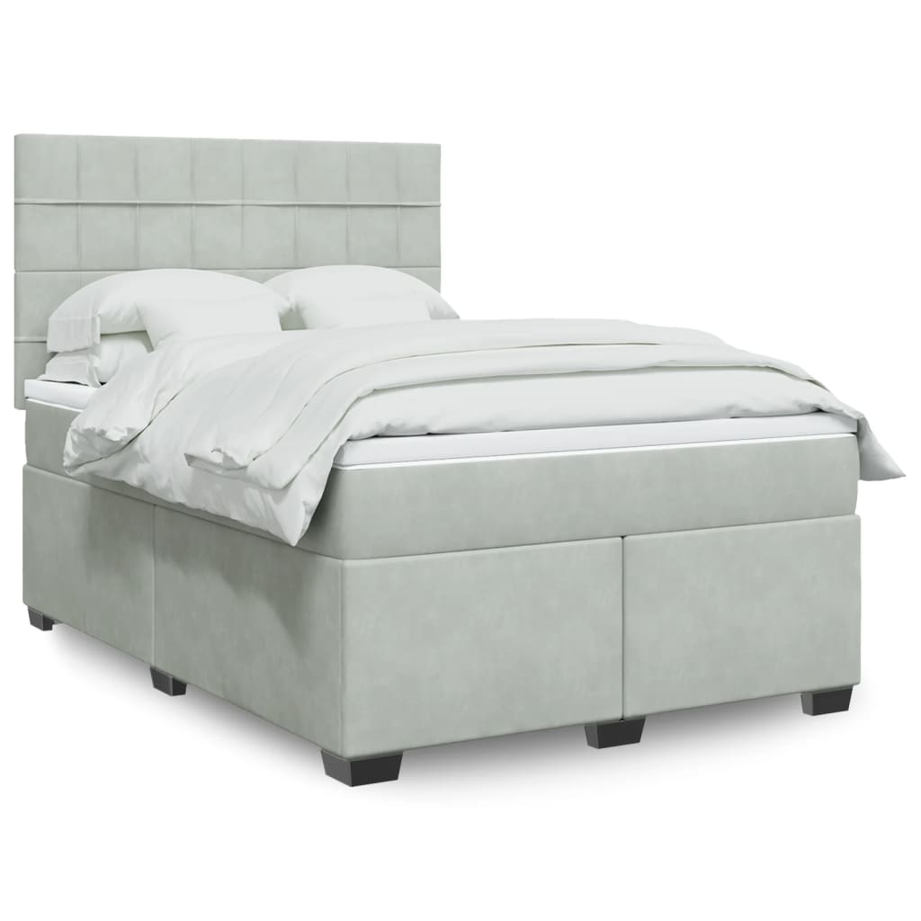 vidaXL Boxspring met matras fluweel blauw 140x190 cm