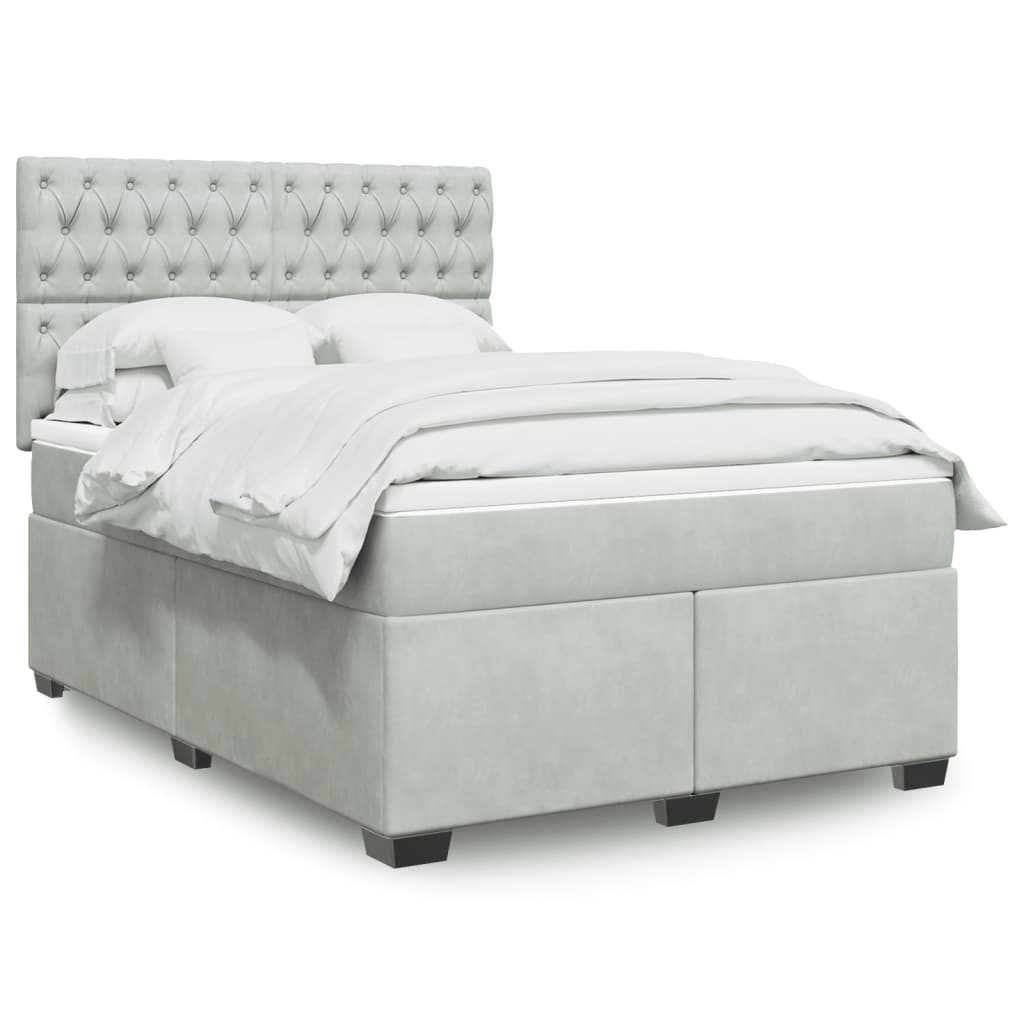 vidaXL Boxspring met matras fluweel blauw 140x190 cm