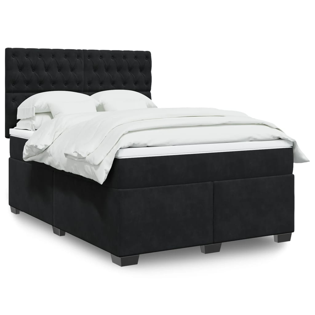vidaXL Boxspring met matras fluweel blauw 140x190 cm