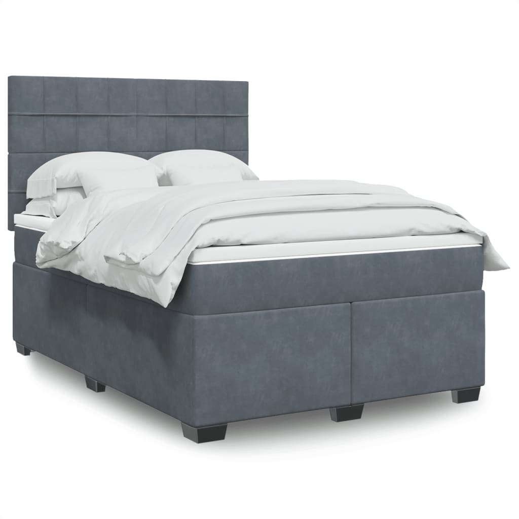 vidaXL Boxspring met matras fluweel blauw 140x190 cm