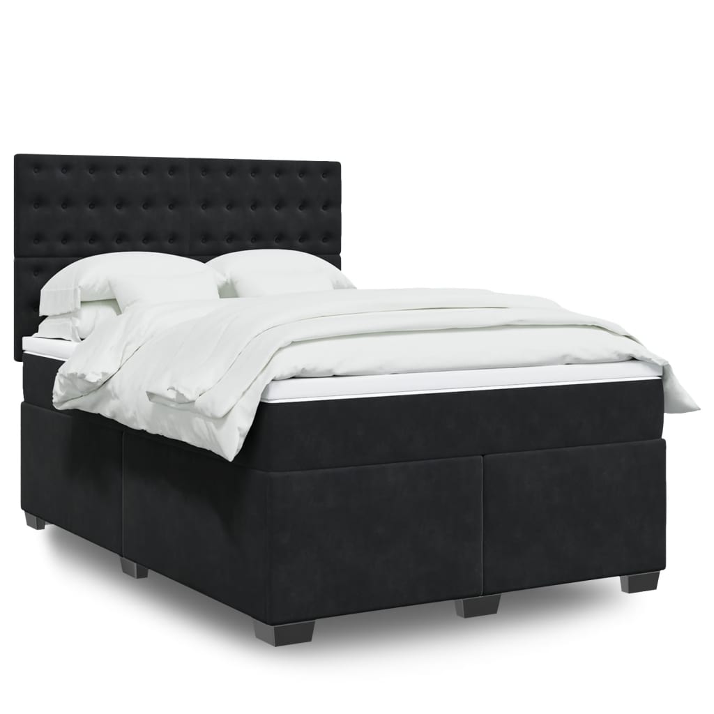 vidaXL Boxspring met matras fluweel blauw 140x190 cm