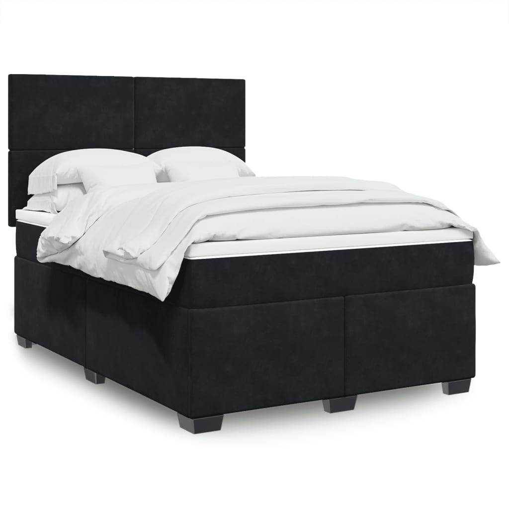 vidaXL Boxspring met matras fluweel blauw 140x190 cm