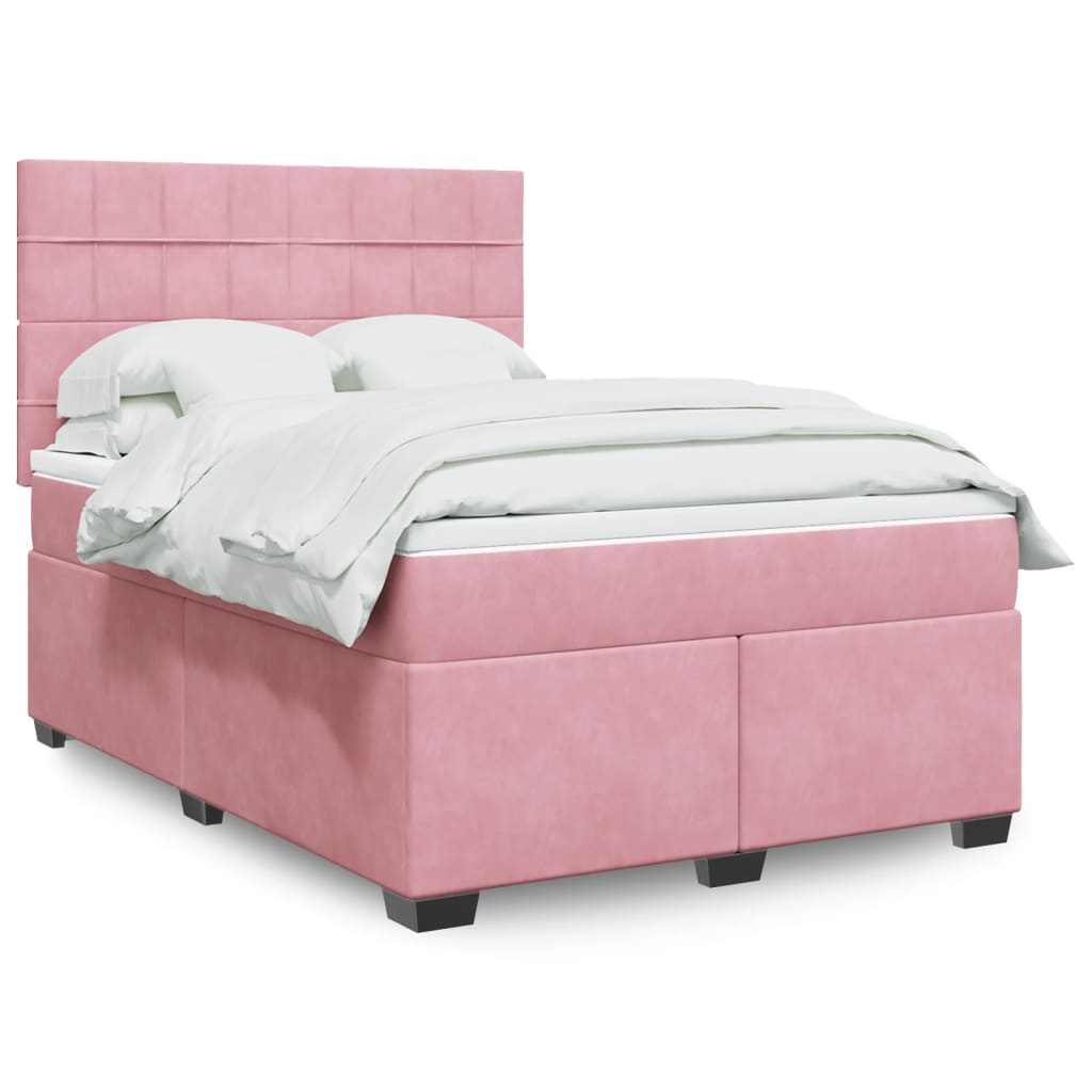 vidaXL Boxspring met matras fluweel blauw 140x190 cm