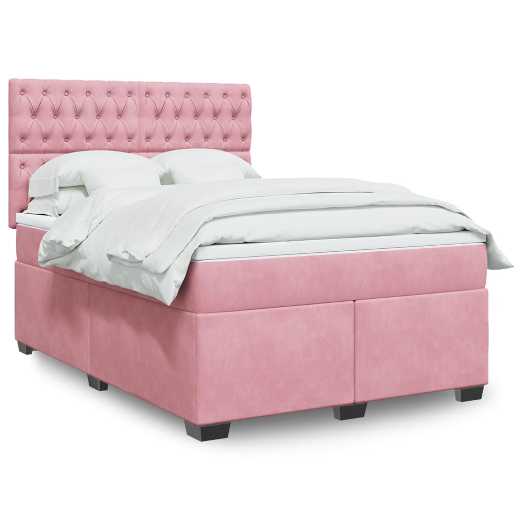 vidaXL Boxspring met matras fluweel blauw 140x190 cm