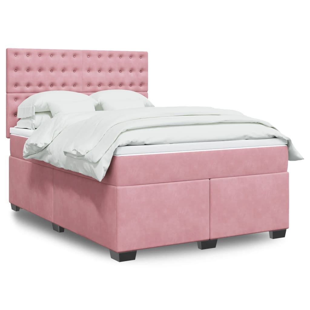 vidaXL Boxspring met matras fluweel blauw 140x190 cm