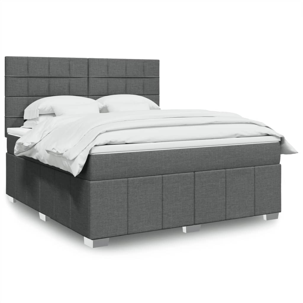 vidaXL Boxspring met matras stof donkergrijs 160x200 cm
