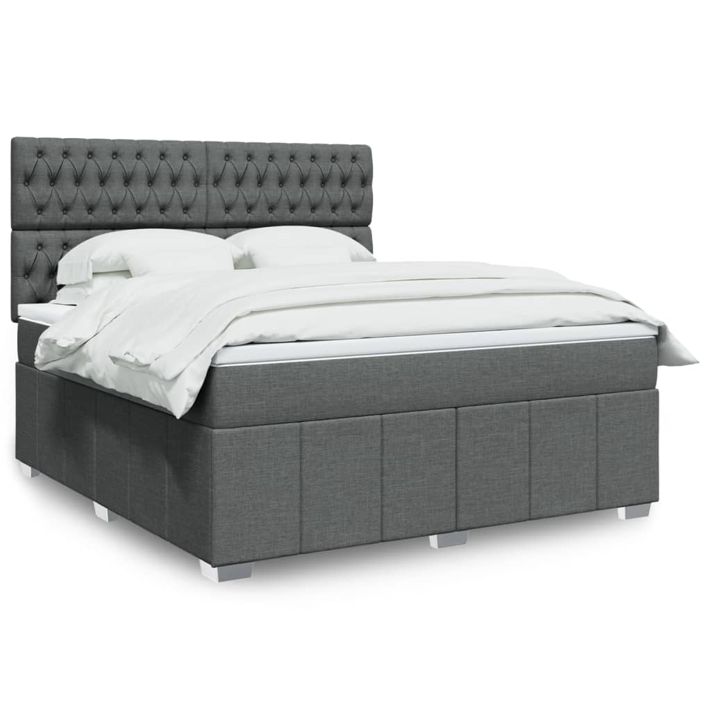 vidaXL Boxspring met matras stof donkergrijs 160x200 cm