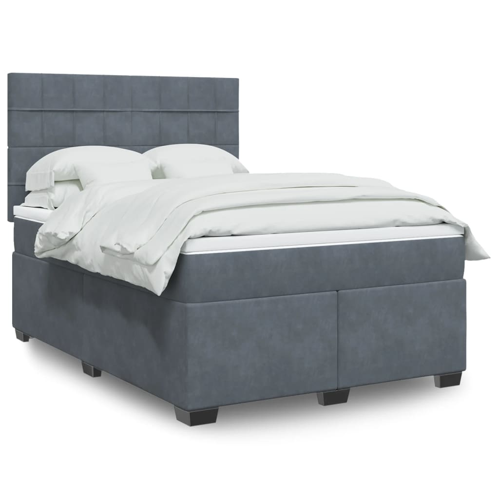 vidaXL Boxspring met matras fluweel blauw 140x190 cm