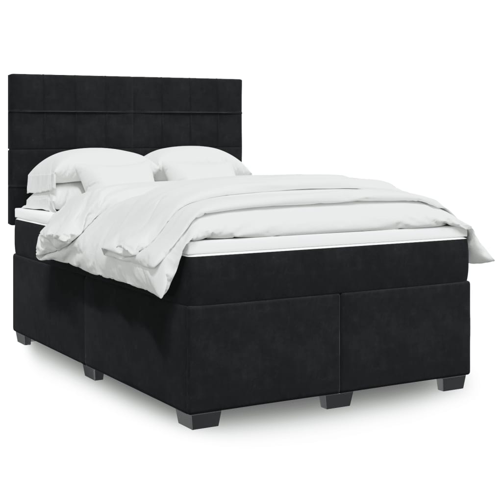 vidaXL Boxspring met matras fluweel blauw 140x190 cm