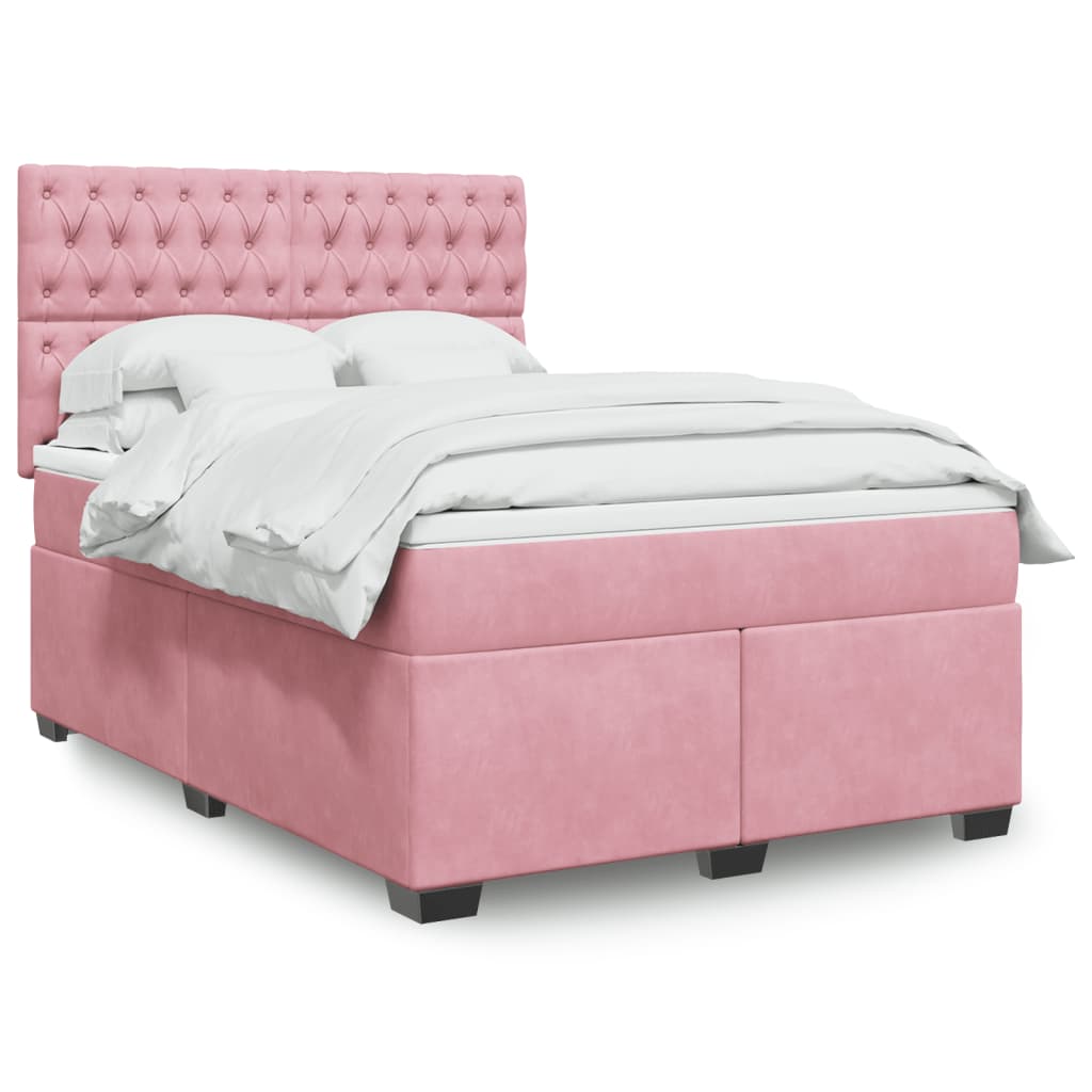 vidaXL Boxspring met matras fluweel blauw 140x190 cm