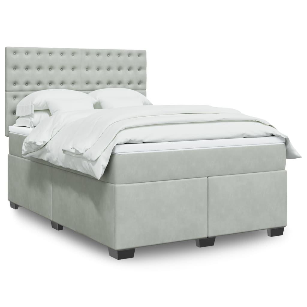 vidaXL Boxspring met matras fluweel blauw 140x190 cm