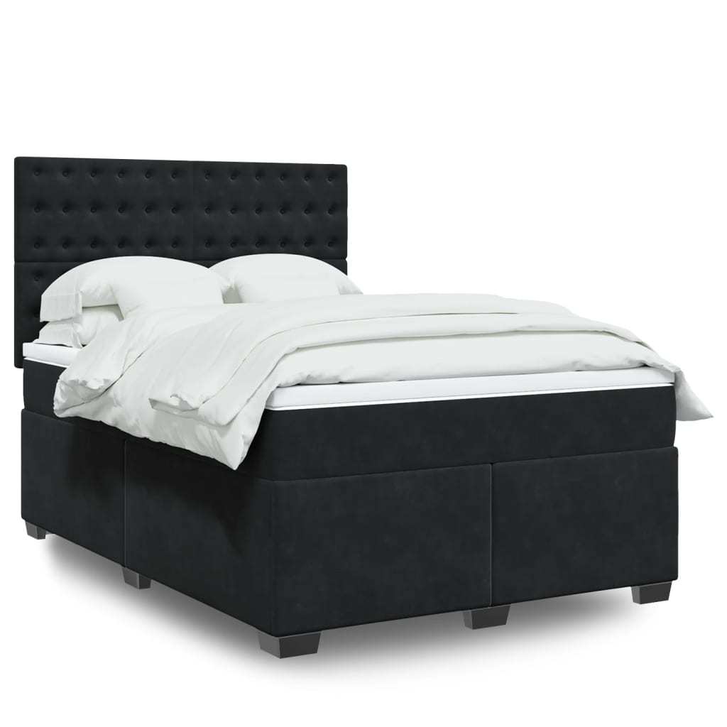 vidaXL Boxspring met matras fluweel blauw 140x190 cm