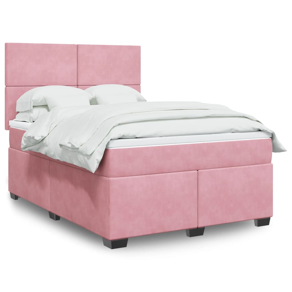 vidaXL Boxspring met matras fluweel blauw 140x190 cm