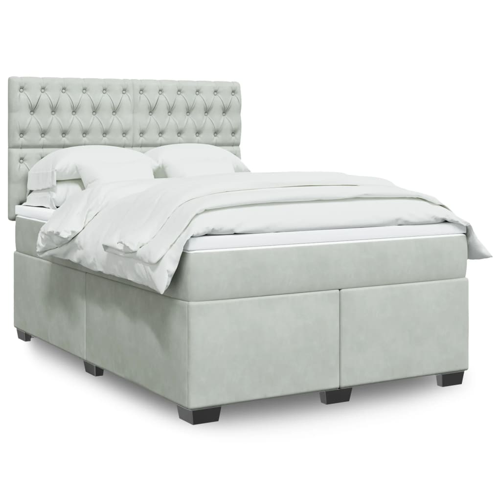 vidaXL Boxspring met matras fluweel blauw 140x190 cm