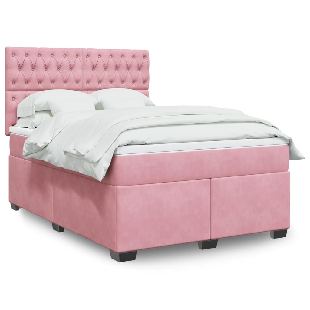 vidaXL Boxspring met matras fluweel blauw 140x190 cm
