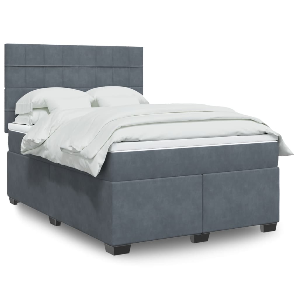 vidaXL Boxspring met matras fluweel blauw 140x190 cm