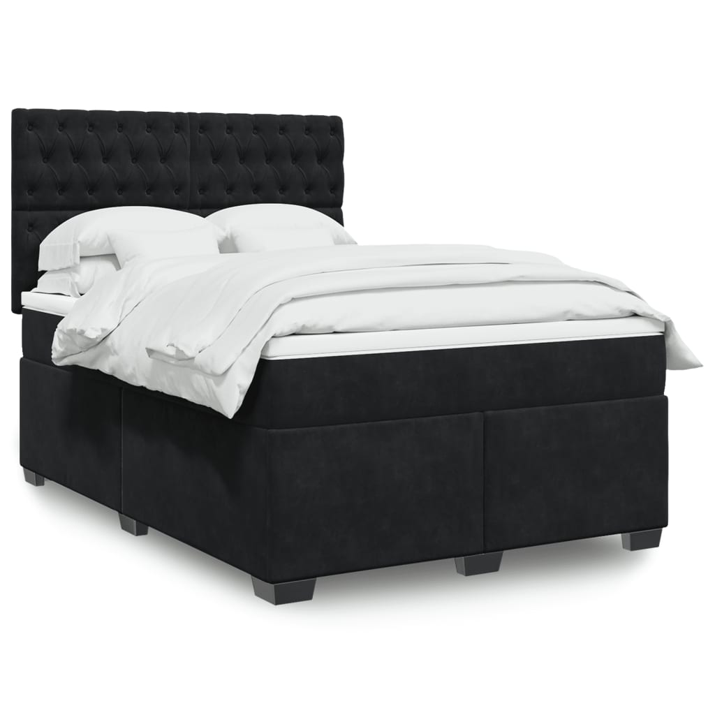 vidaXL Boxspring met matras fluweel blauw 140x190 cm