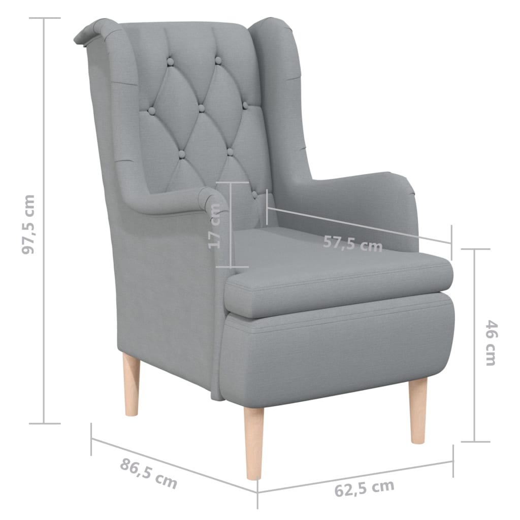vidaXL Fauteuil met massief rubberwood poten stof lichtgrijs
