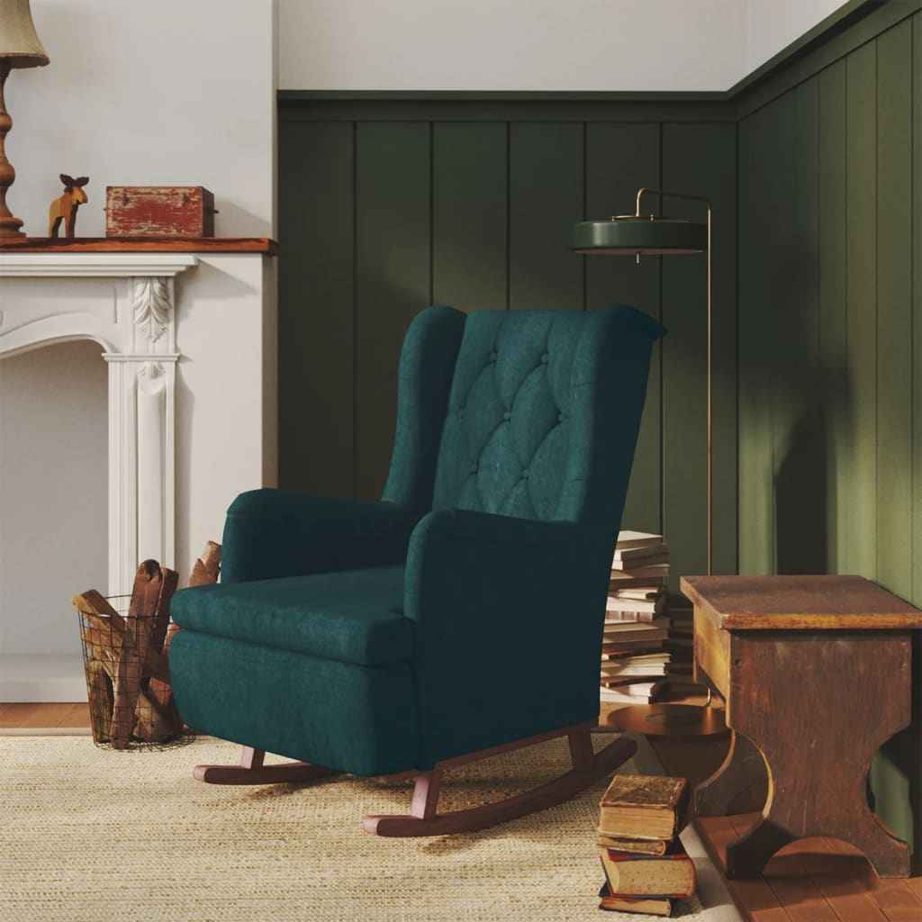 vidaXL Fauteuil met massief rubberwood schommelpoten fluweel blauw