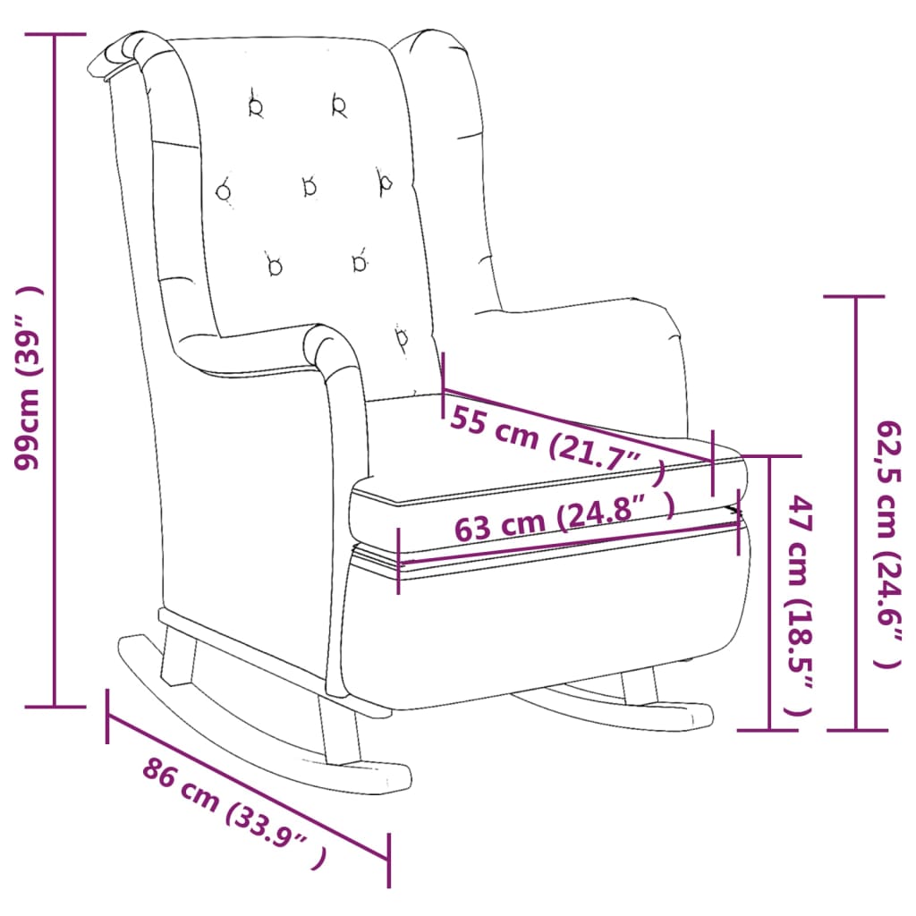 vidaXL Fauteuil met massief rubberwood schommelpoten fluweel blauw