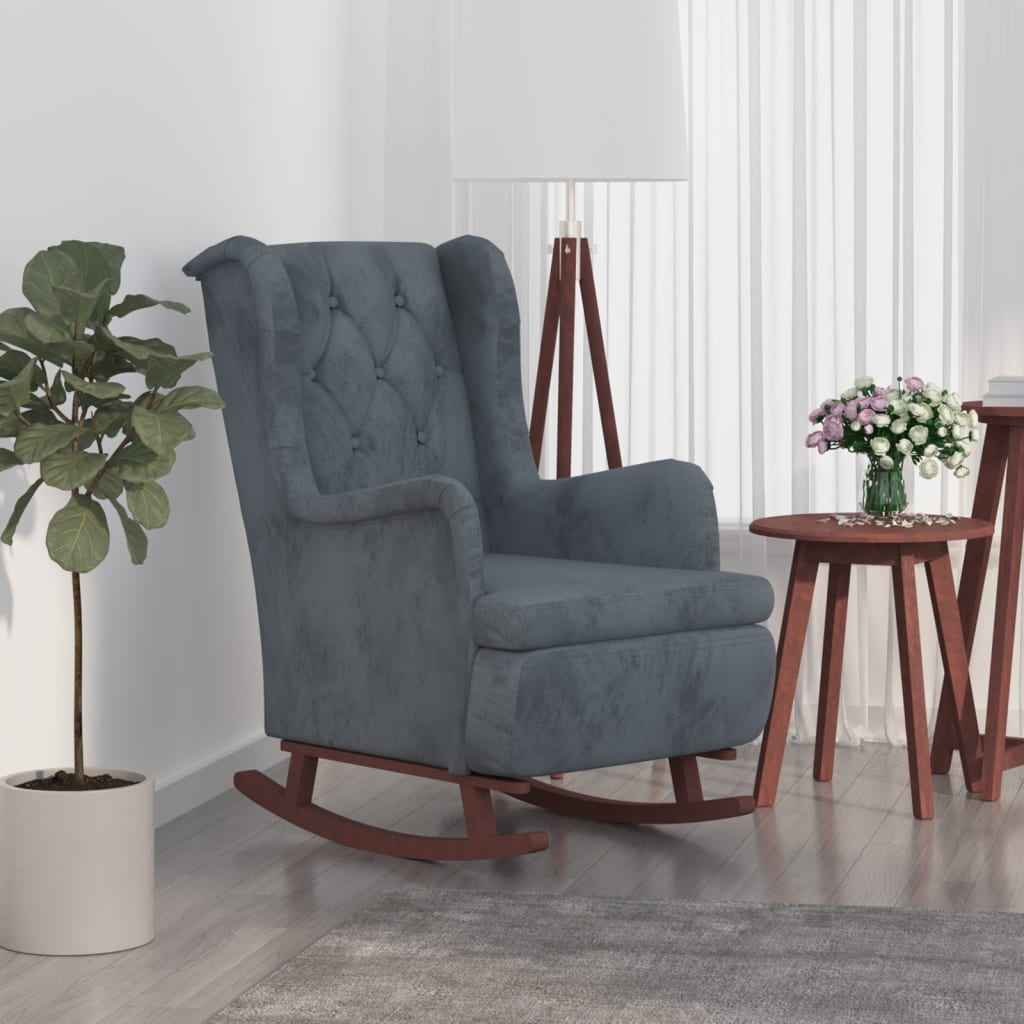 vidaXL Fauteuil met massief rubberwood schommelpoten fluweel blauw
