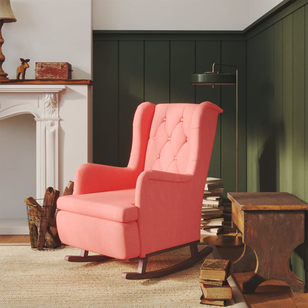 vidaXL Fauteuil met massief rubberwood schommelpoten fluweel blauw